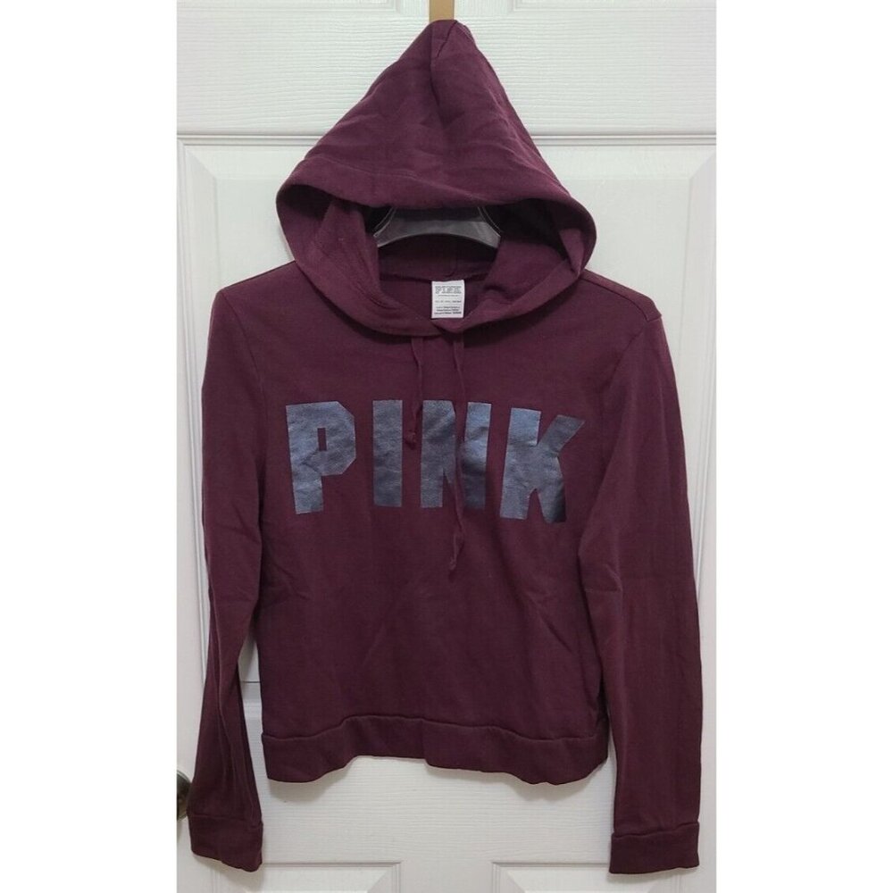 Victoria's Secret PINK Women's Pullover Hoodie Sweatshirt Spellout Maroon Red XS